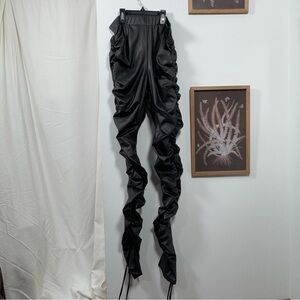 Black Ruched Faux Leather Pants
